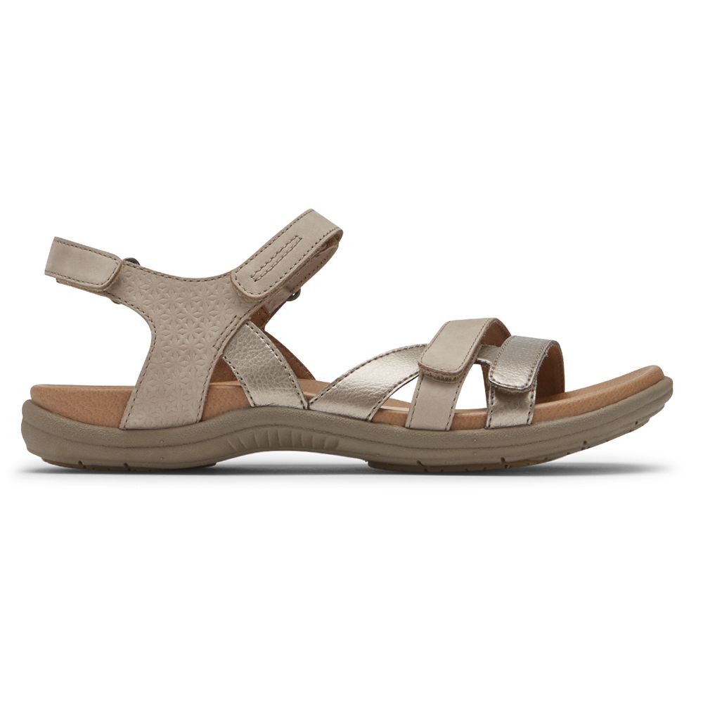 Rockport Women's Cobb Hill Rubey 3-Strap Sandals - Taupe - USA (1540JSIMR)